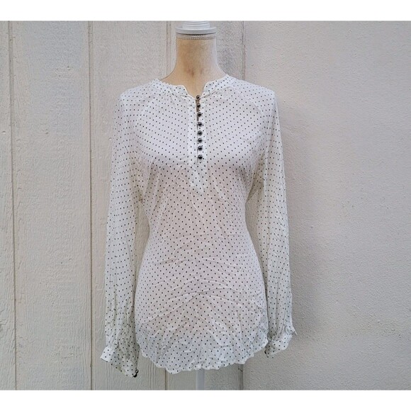 Maeve By Anthropologie Wht/blk Polka Dot Tie Bac Top Sz 12 Cottage Retro Office - Picture 1 of 5